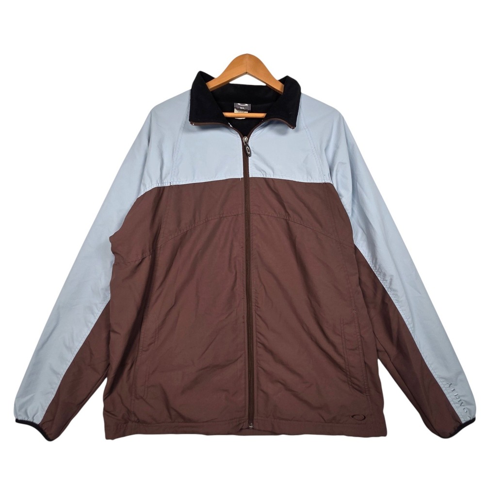 Vintage Y2K Oakley Windbreaker Jacket Men XL Blue Brown Color Block Full Zip 90s
